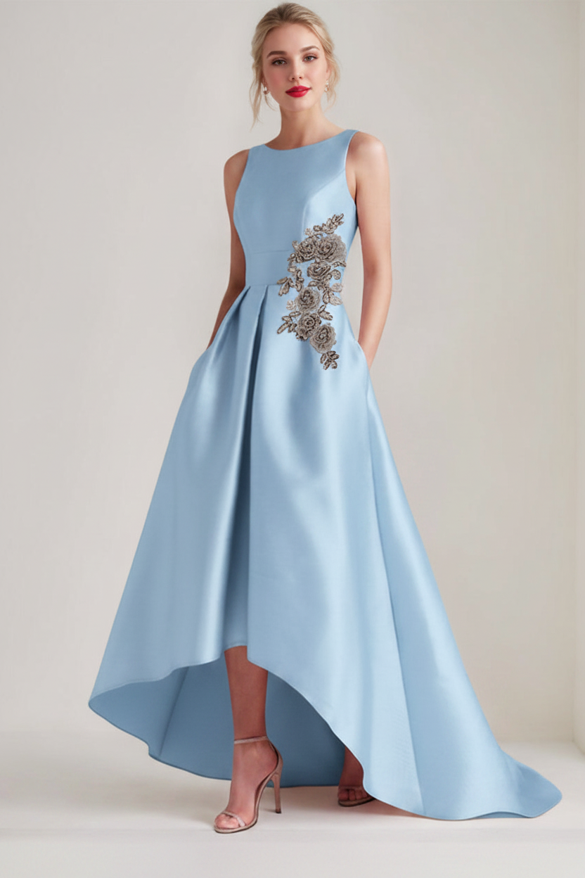 A-Line/Princess Scoop Sleeveless Asymmetrical Mother of the Bride & Groom Dresses with Appliques & Pocket