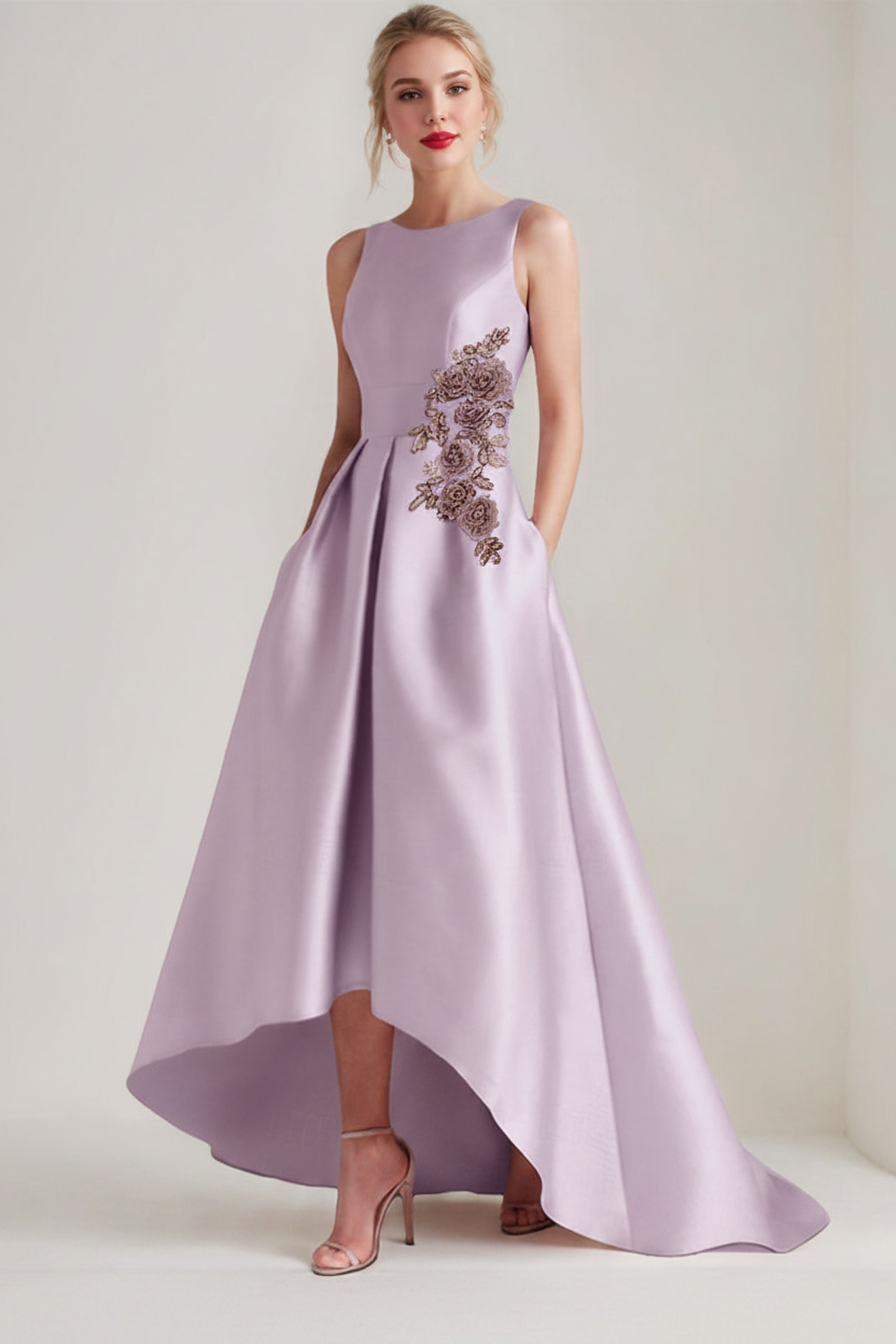 A-Line/Princess Scoop Sleeveless Asymmetrical Mother of the Bride & Groom Dresses with Appliques & Pocket