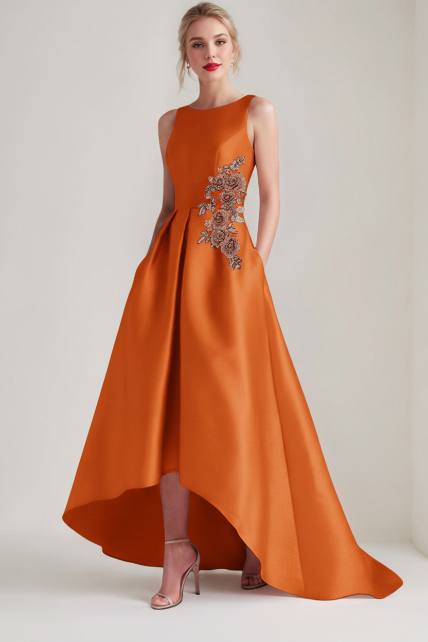 A-Line/Princess Scoop Sleeveless Asymmetrical Mother of the Bride & Groom Dresses with Appliques & Pocket