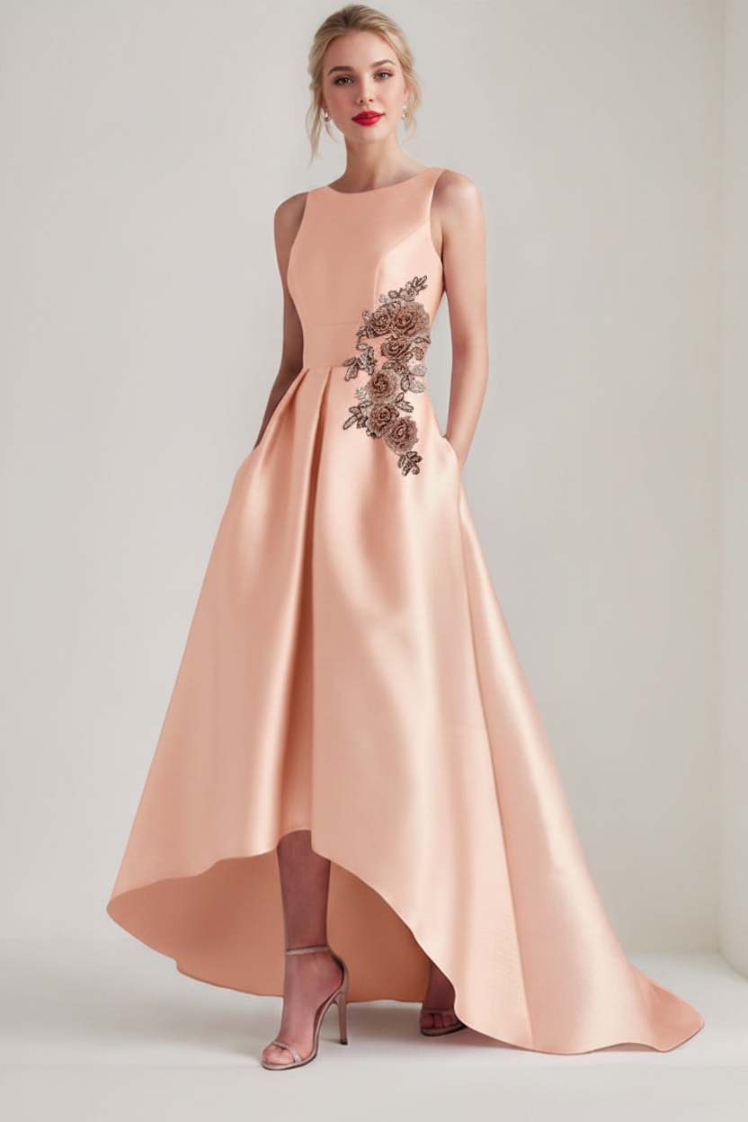 A-Line/Princess Scoop Sleeveless Asymmetrical Mother of the Bride & Groom Dresses with Appliques & Pocket