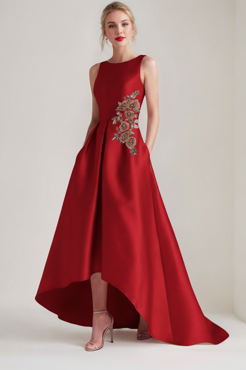 A-Line/Princess Scoop Sleeveless Asymmetrical Mother of the Bride & Groom Dresses with Appliques & Pocket