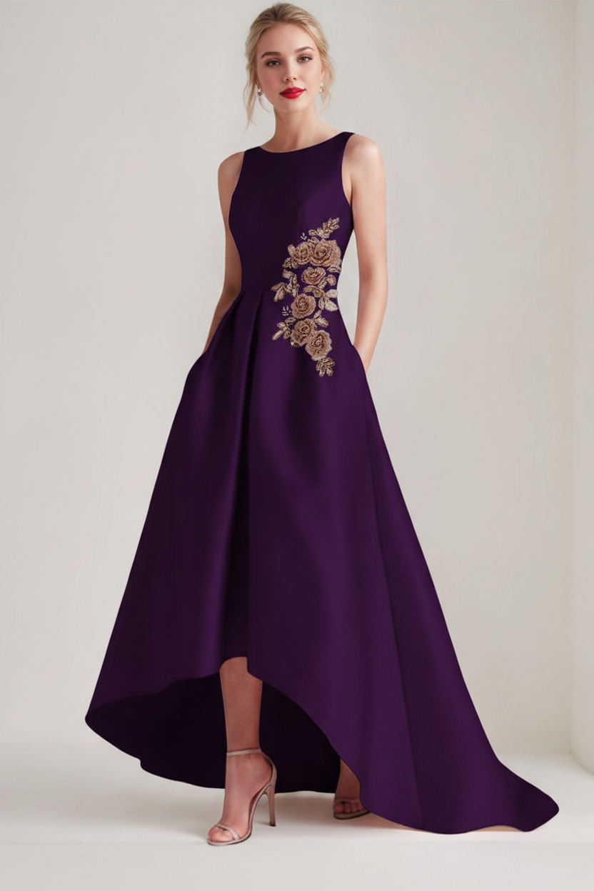A-Line/Princess Scoop Sleeveless Asymmetrical Mother of the Bride & Groom Dresses with Appliques & Pocket