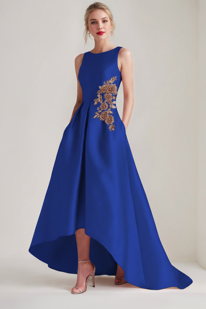A-Line/Princess Scoop Sleeveless Asymmetrical Mother of the Bride & Groom Dresses with Appliques & Pocket