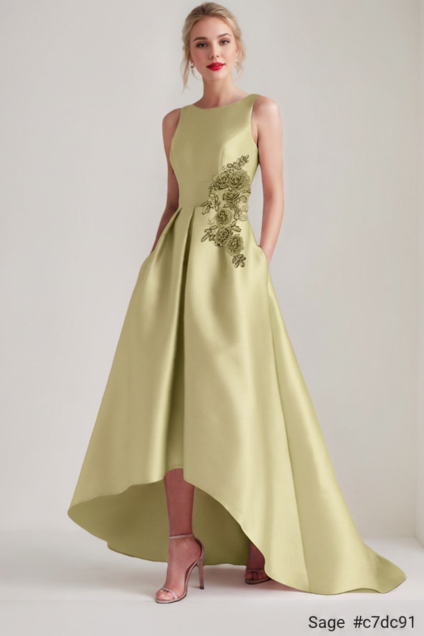 A-Line/Princess Scoop Sleeveless Asymmetrical Mother of the Bride & Groom Dresses with Appliques & Pocket