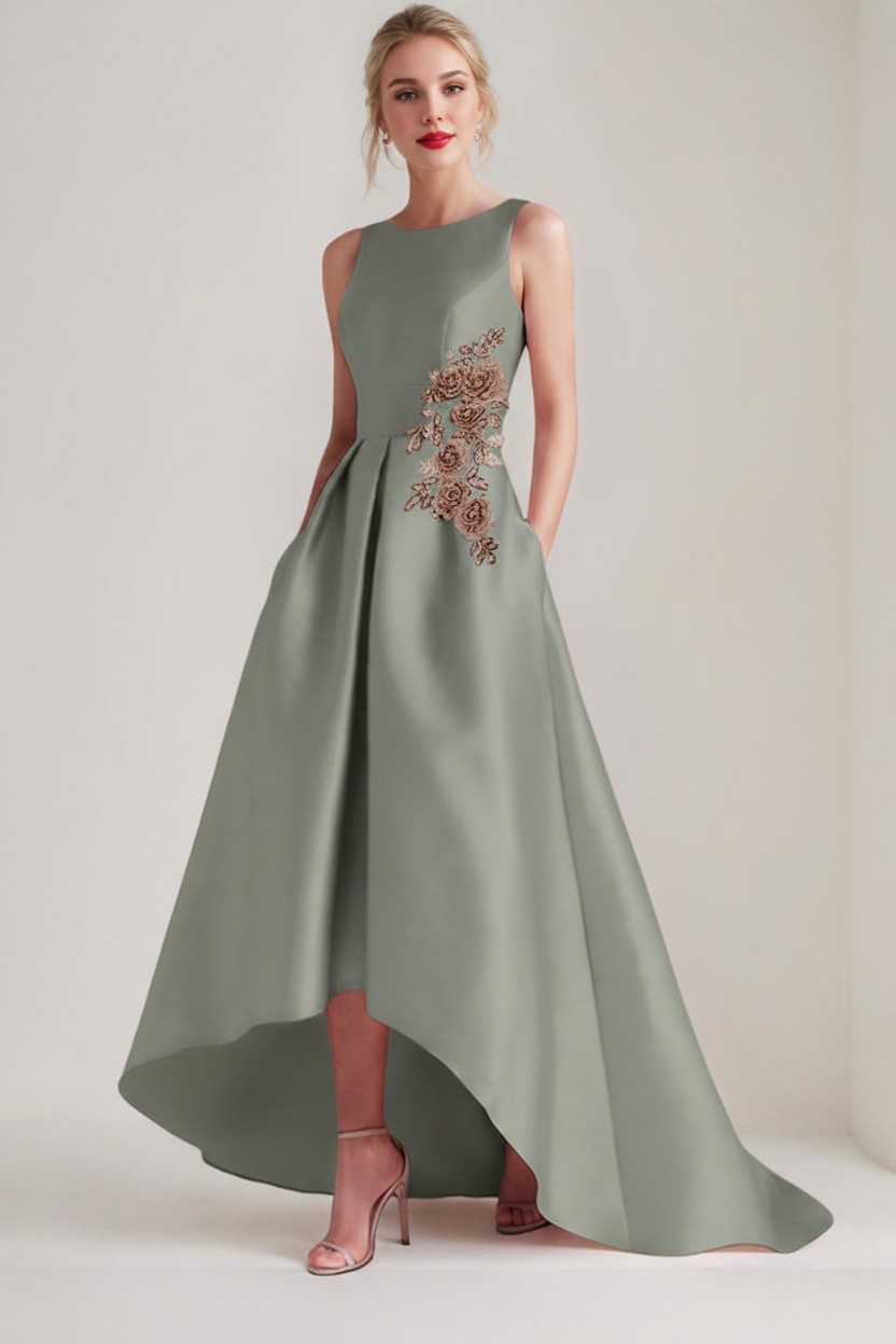 A-Line/Princess Scoop Sleeveless Asymmetrical Mother of the Bride & Groom Dresses with Appliques & Pocket