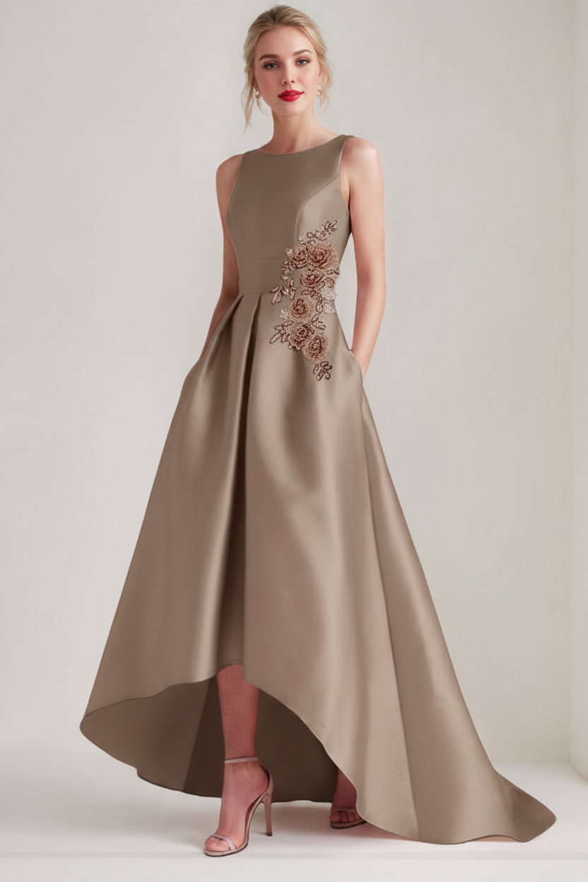 A-Line/Princess Scoop Sleeveless Asymmetrical Mother of the Bride & Groom Dresses with Appliques & Pocket