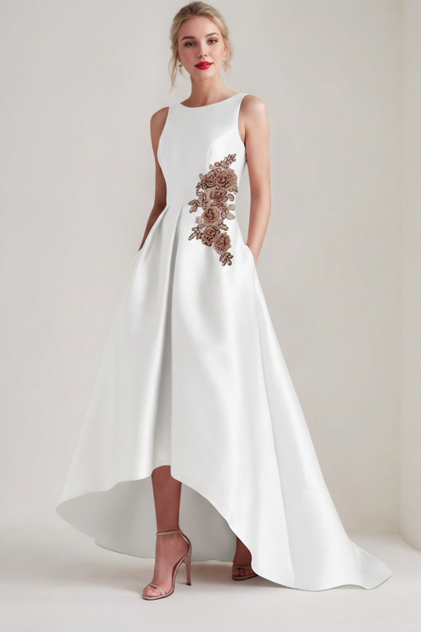 A-Line/Princess Scoop Sleeveless Asymmetrical Mother of the Bride & Groom Dresses with Appliques & Pocket