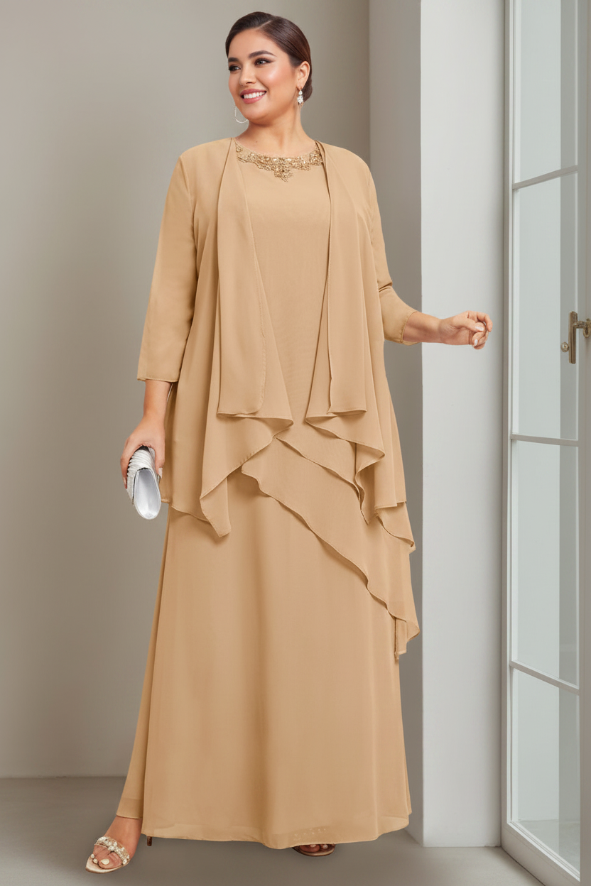 A-Line/Princess Scoop Sleeveless Floor-Length Plus Size Mother of the Bride Long Dresses with Beading