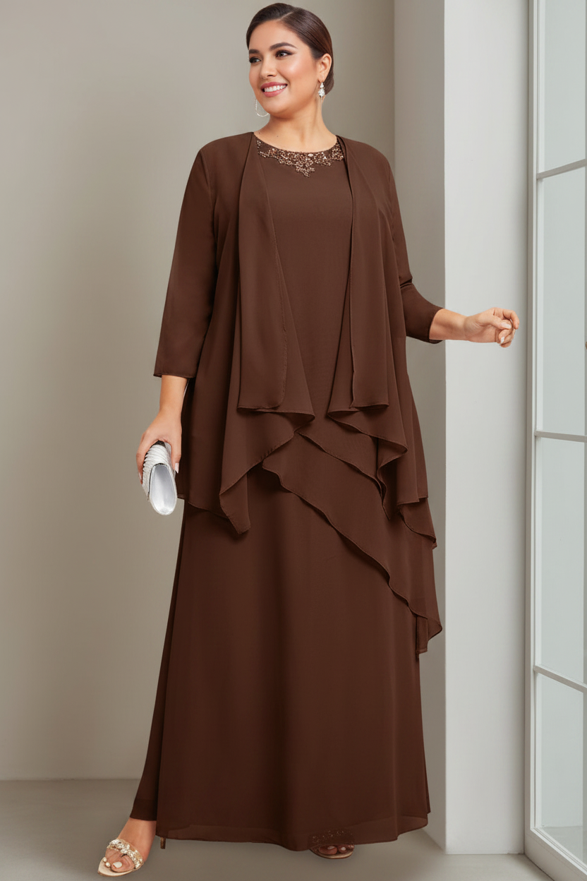 A-Line/Princess Scoop Sleeveless Floor-Length Plus Size Mother of the Bride Long Dresses with Beading