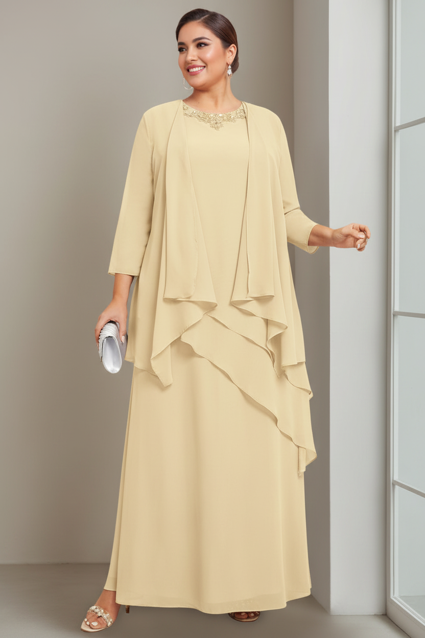 A-Line/Princess Scoop Sleeveless Floor-Length Plus Size Mother of the Bride Long Dresses with Beading