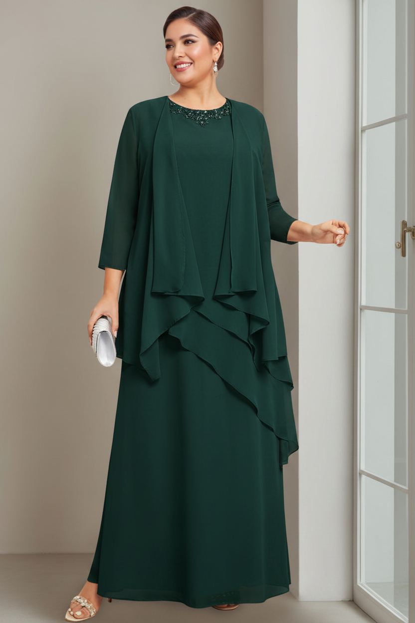 A-Line/Princess Scoop Sleeveless Floor-Length Plus Size Mother of the Bride Long Dresses with Beading