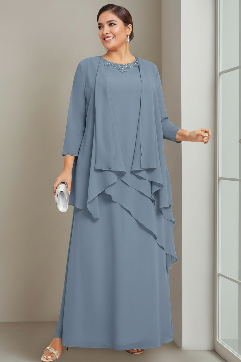 A-Line/Princess Scoop Sleeveless Floor-Length Plus Size Mother of the Bride Long Dresses with Beading