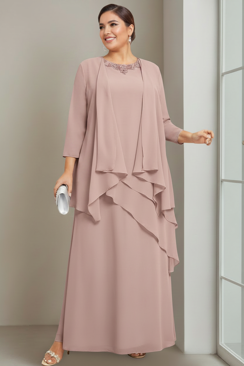 A-Line/Princess Scoop Sleeveless Floor-Length Plus Size Mother of the Bride Long Dresses with Beading