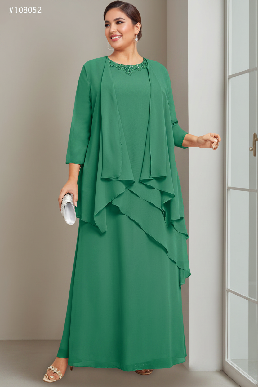 A-Line/Princess Scoop Sleeveless Floor-Length Plus Size Mother of the Bride Long Dresses with Beading