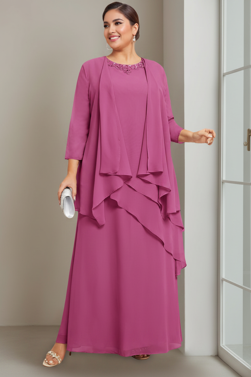 A-Line/Princess Scoop Sleeveless Floor-Length Plus Size Mother of the Bride Long Dresses with Beading