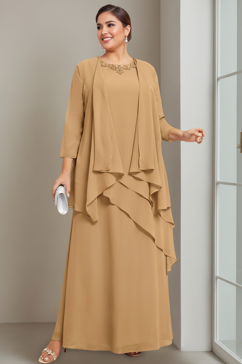 A-Line/Princess Scoop Sleeveless Floor-Length Plus Size Mother of the Bride Long Dresses with Beading