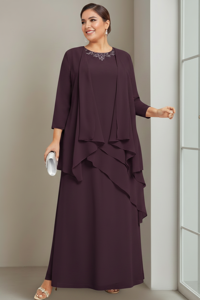 A-Line/Princess Scoop Sleeveless Floor-Length Plus Size Mother of the Bride Long Dresses with Beading