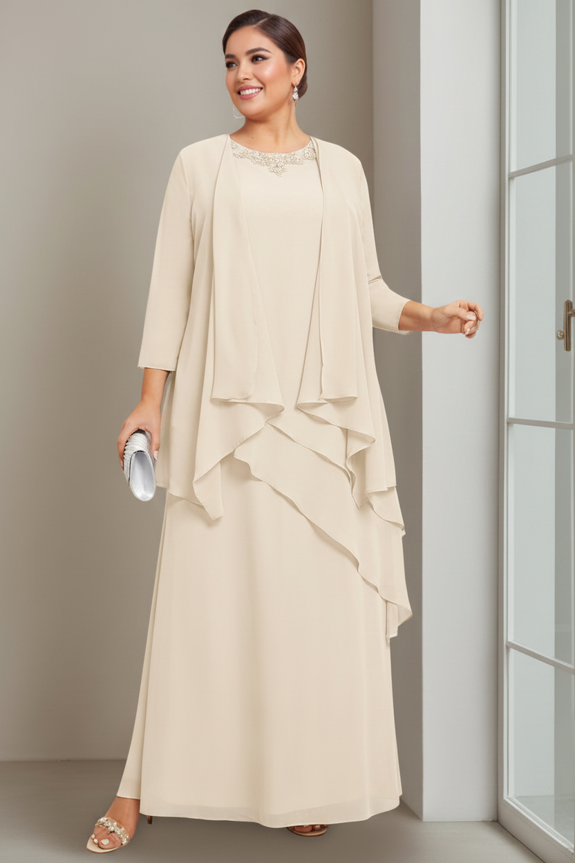 A-Line/Princess Scoop Sleeveless Floor-Length Plus Size Mother of the Bride Long Dresses with Beading