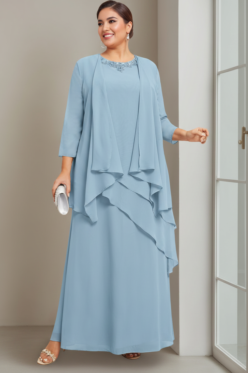 A-Line/Princess Scoop Sleeveless Floor-Length Plus Size Mother of the Bride Long Dresses with Beading