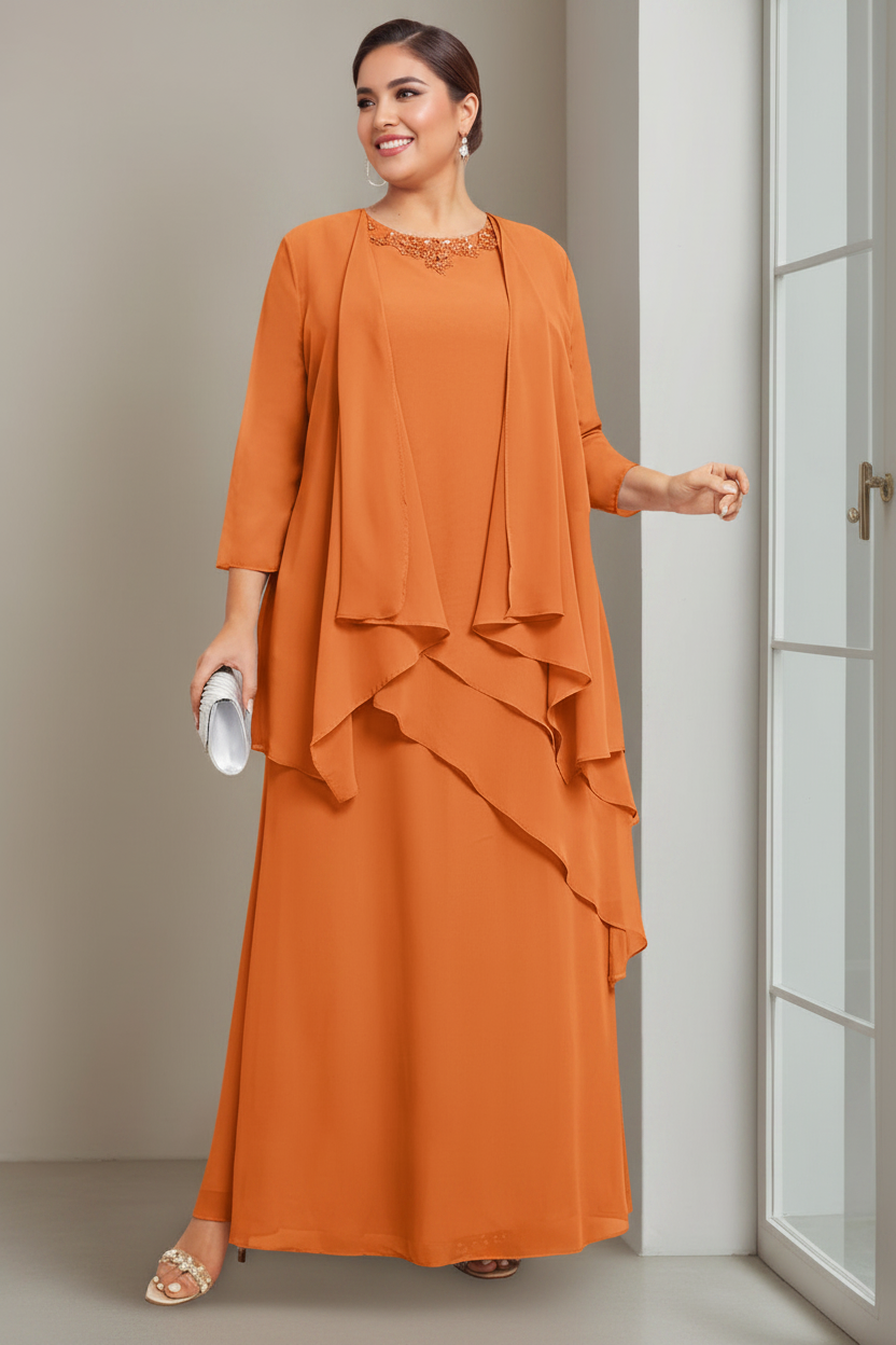 A-Line/Princess Scoop Sleeveless Floor-Length Plus Size Mother of the Bride Long Dresses with Beading