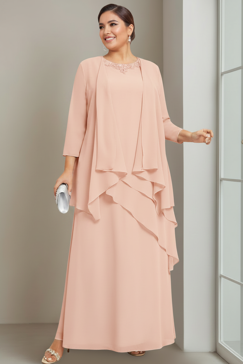 A-Line/Princess Scoop Sleeveless Floor-Length Plus Size Mother of the Bride Long Dresses with Beading