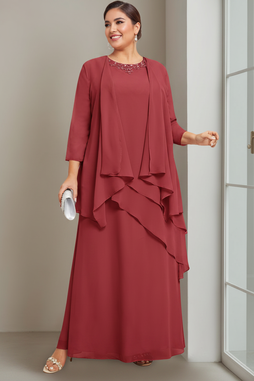 A-Line/Princess Scoop Sleeveless Floor-Length Plus Size Mother of the Bride Long Dresses with Beading