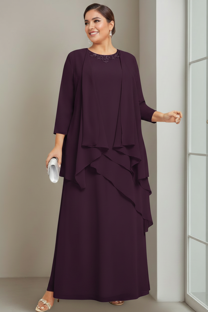 A-Line/Princess Scoop Sleeveless Floor-Length Plus Size Mother of the Bride Long Dresses with Beading