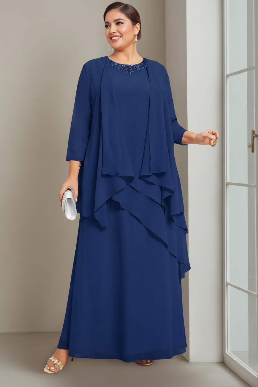 A-Line/Princess Scoop Sleeveless Floor-Length Plus Size Mother of the Bride Long Dresses with Beading