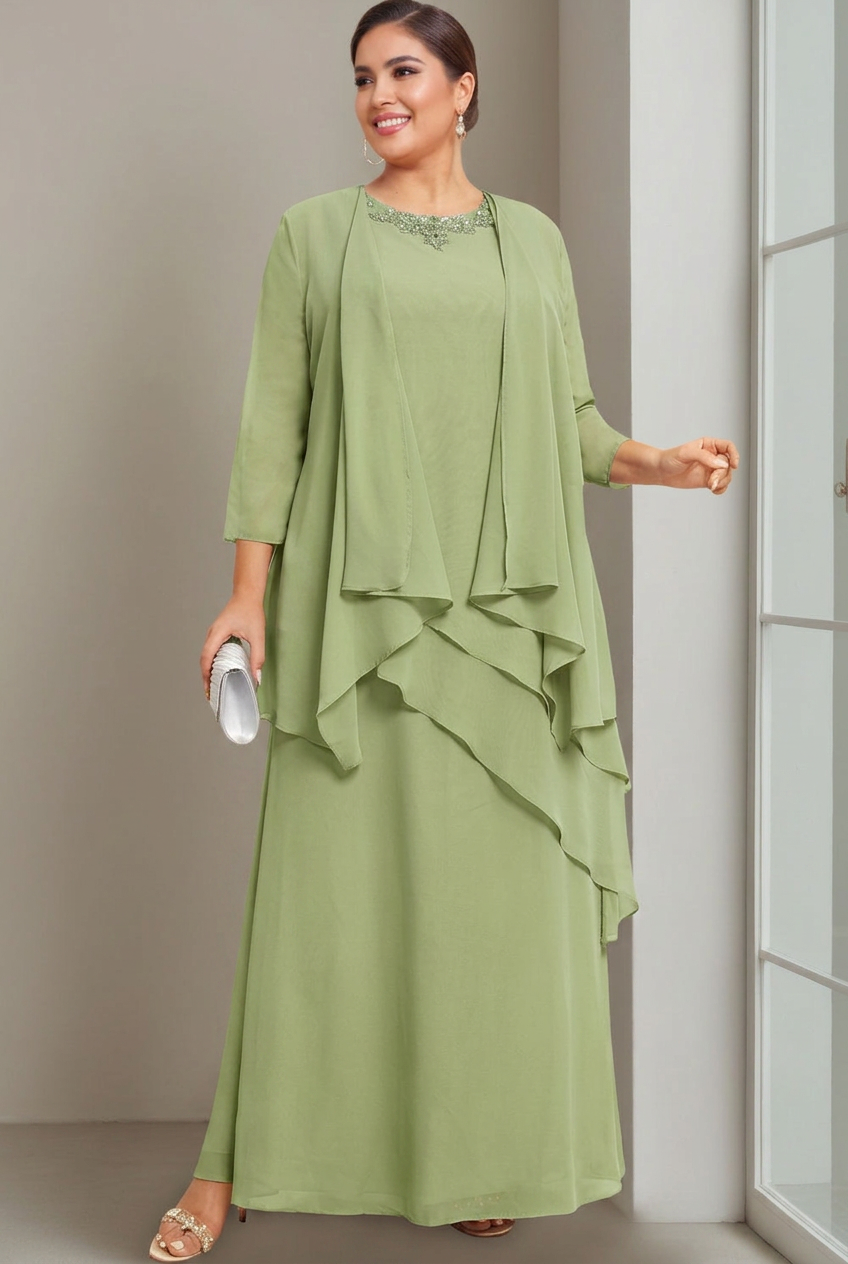 A-Line/Princess Scoop Sleeveless Floor-Length Plus Size Mother of the Bride Long Dresses with Beading