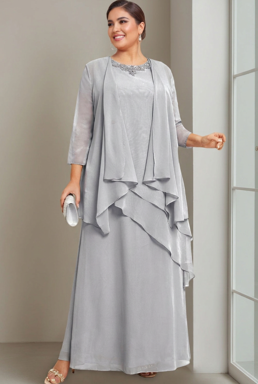 A-Line/Princess Scoop Sleeveless Floor-Length Plus Size Mother of the Bride Long Dresses with Beading