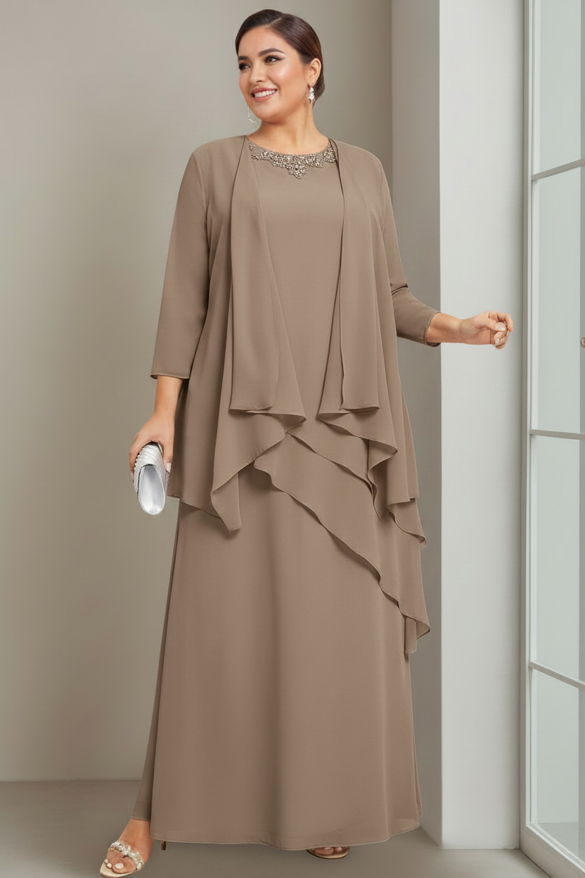 A-Line/Princess Scoop Sleeveless Floor-Length Plus Size Mother of the Bride Long Dresses with Beading