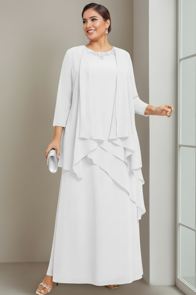 A-Line/Princess Scoop Sleeveless Floor-Length Plus Size Mother of the Bride Long Dresses with Beading