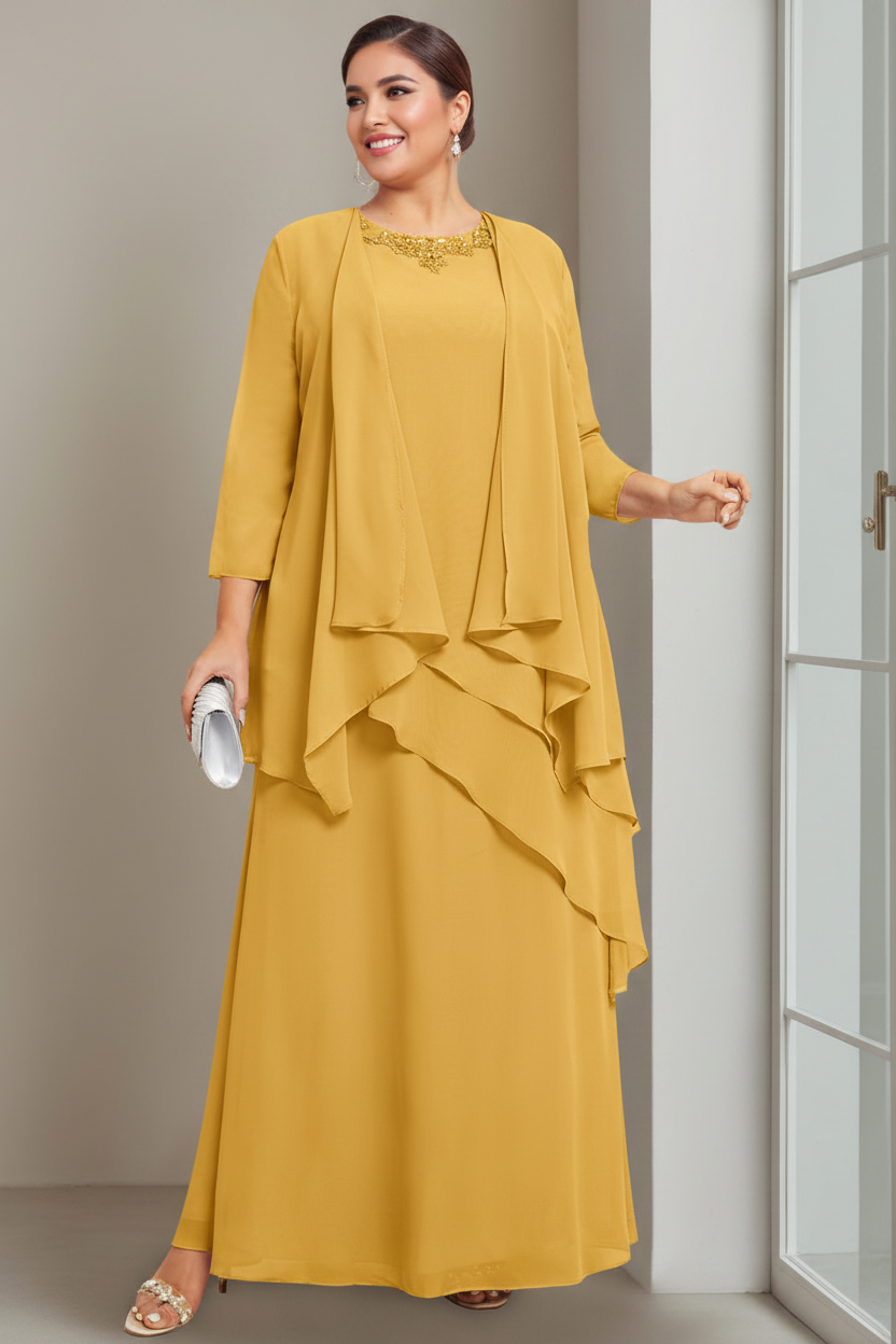 A-Line/Princess Scoop Sleeveless Floor-Length Plus Size Mother of the Bride Long Dresses with Beading
