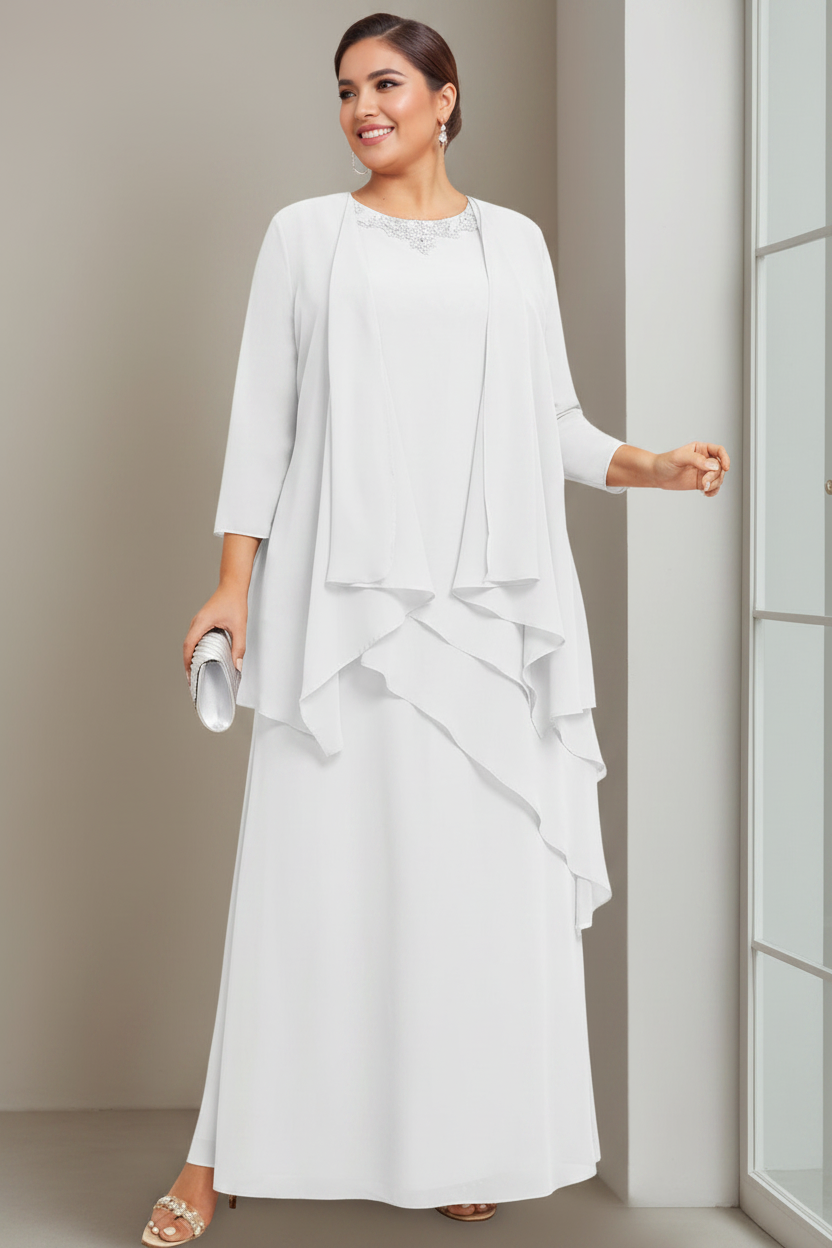 A-Line/Princess Scoop Sleeveless Floor-Length Plus Size Mother of the Bride Long Dresses with Beading