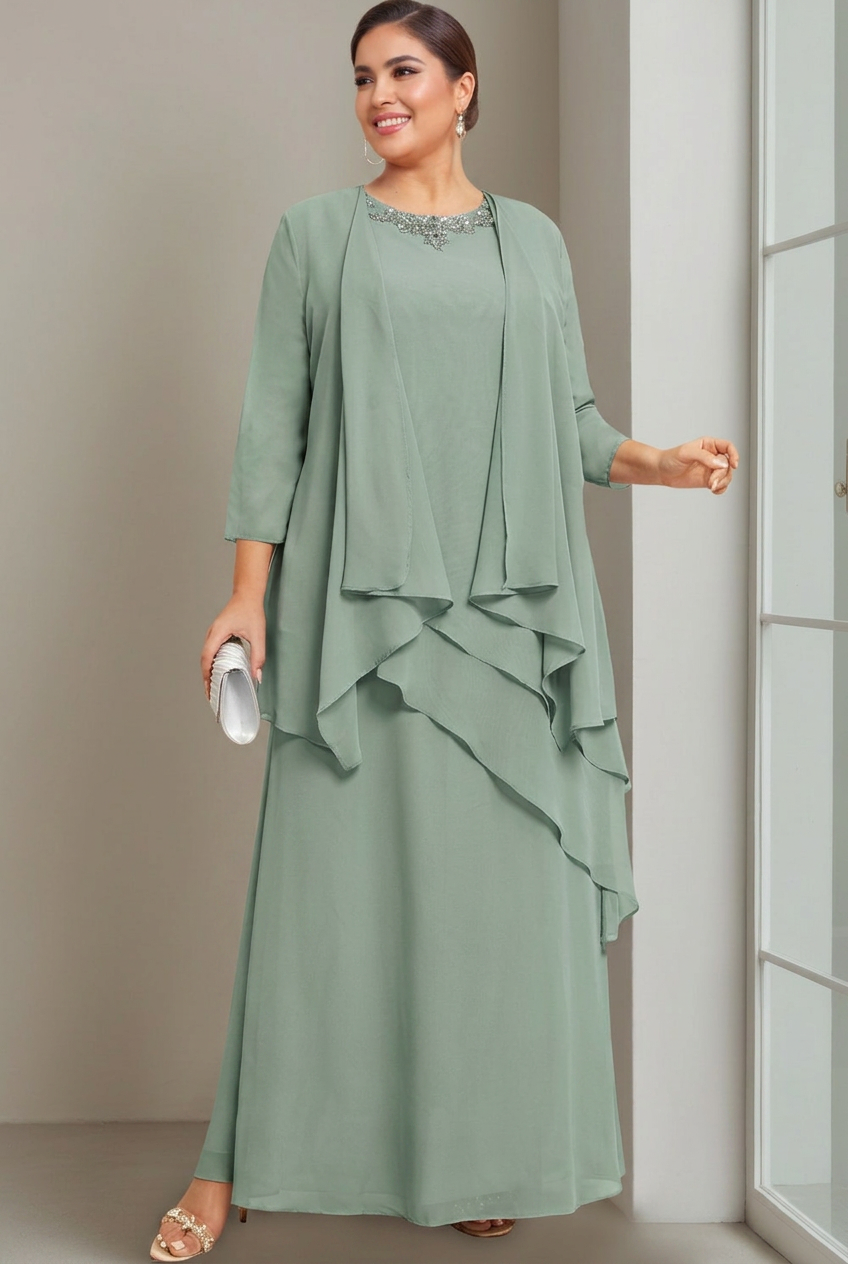 A-Line/Princess Scoop Sleeveless Floor-Length Plus Size Mother of the Bride Long Dresses with Beading