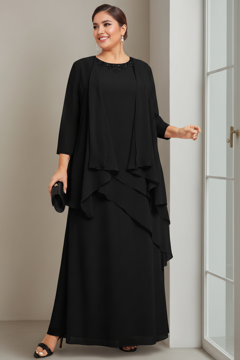 A-Line/Princess Scoop Sleeveless Floor-Length Plus Size Mother of the Bride Long Dresses with Beading
