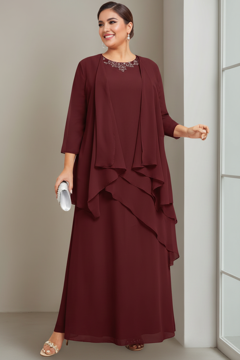 A-Line/Princess Scoop Sleeveless Floor-Length Plus Size Mother of the Bride Long Dresses with Beading