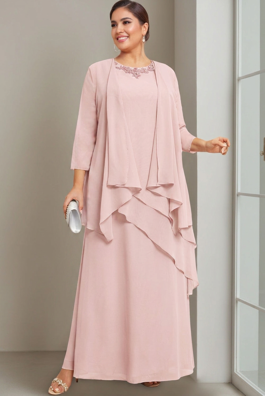 A-Line/Princess Scoop Sleeveless Floor-Length Plus Size Mother of the Bride Long Dresses with Beading