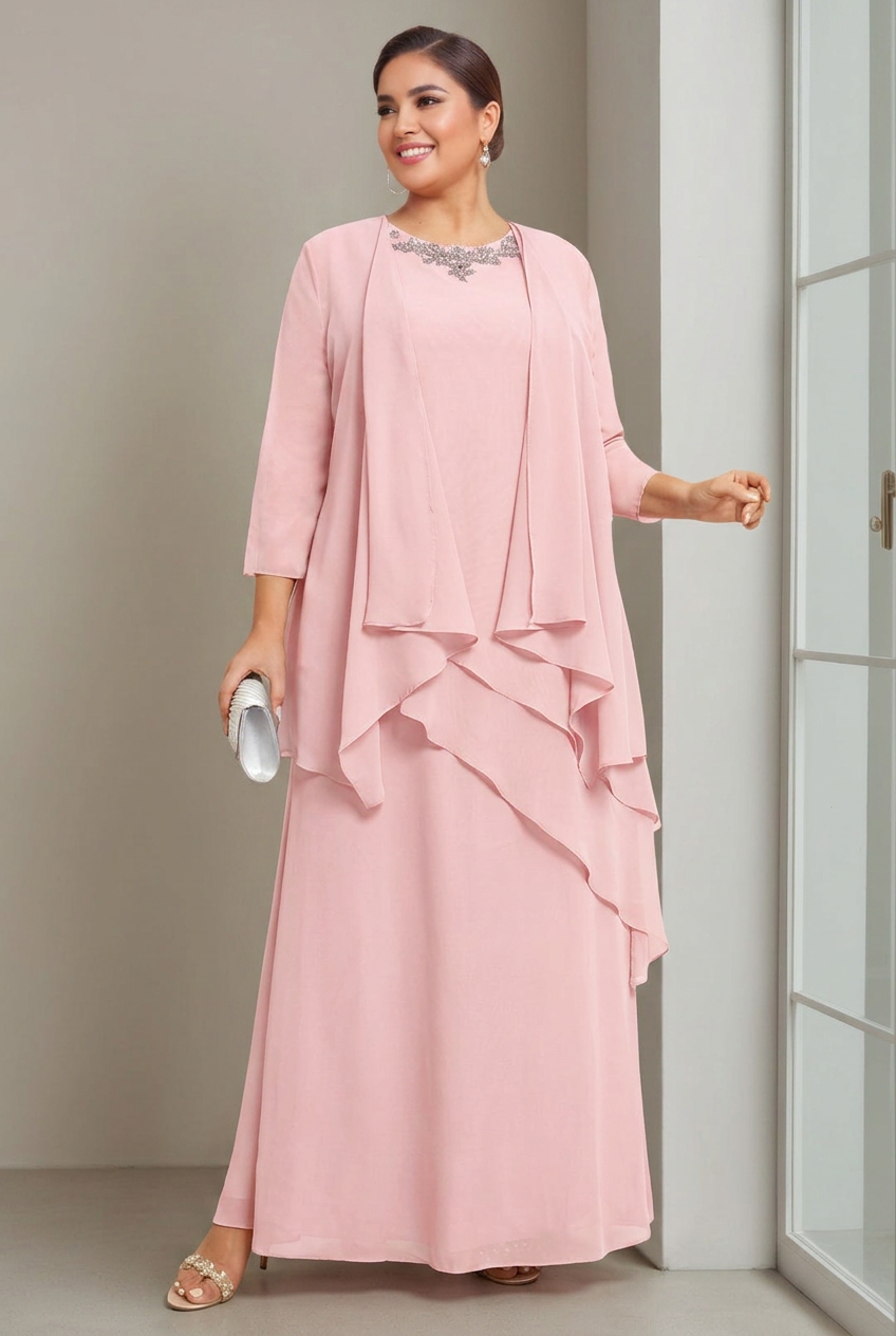 A-Line/Princess Scoop Sleeveless Floor-Length Plus Size Mother of the Bride Long Dresses with Beading