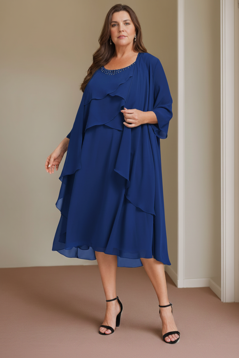 A-Line/Princess Scoop Sleeveless Knee-Length Plus Size Mother of the Bride Dresses with Beading