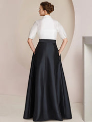A-Line/Princess Shirt Collar Short Sleeves Floor-Length Mother Of The Bride Dresses with Bowknot