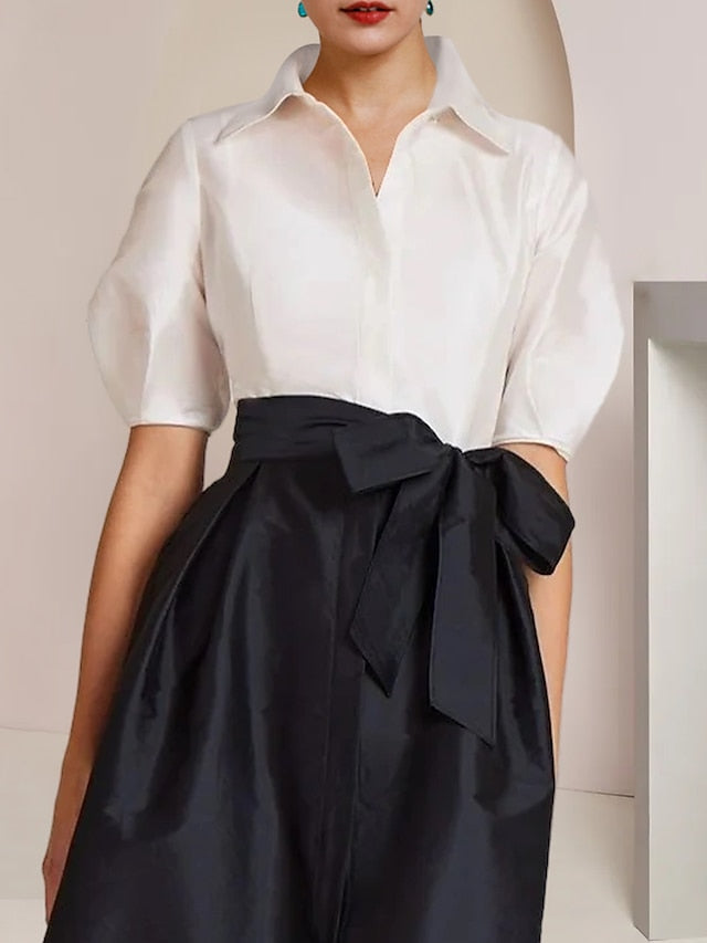 A-Line/Princess Shirt Collar Short Sleeves Floor-Length Mother Of The Bride Dresses with Bowknot