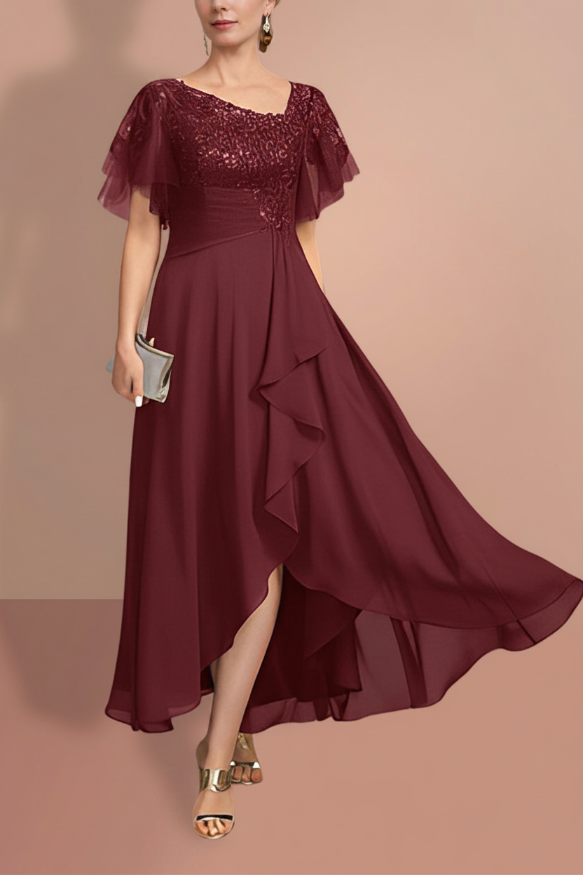 A-Line/Princess Short Sleeves Asymmetrical Mother of the Bride Dresses