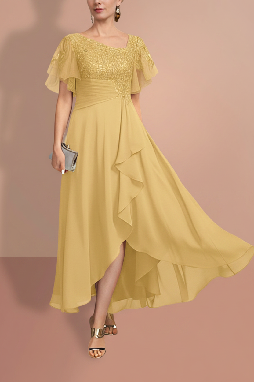 A-Line/Princess Short Sleeves Asymmetrical Mother of the Bride Dresses