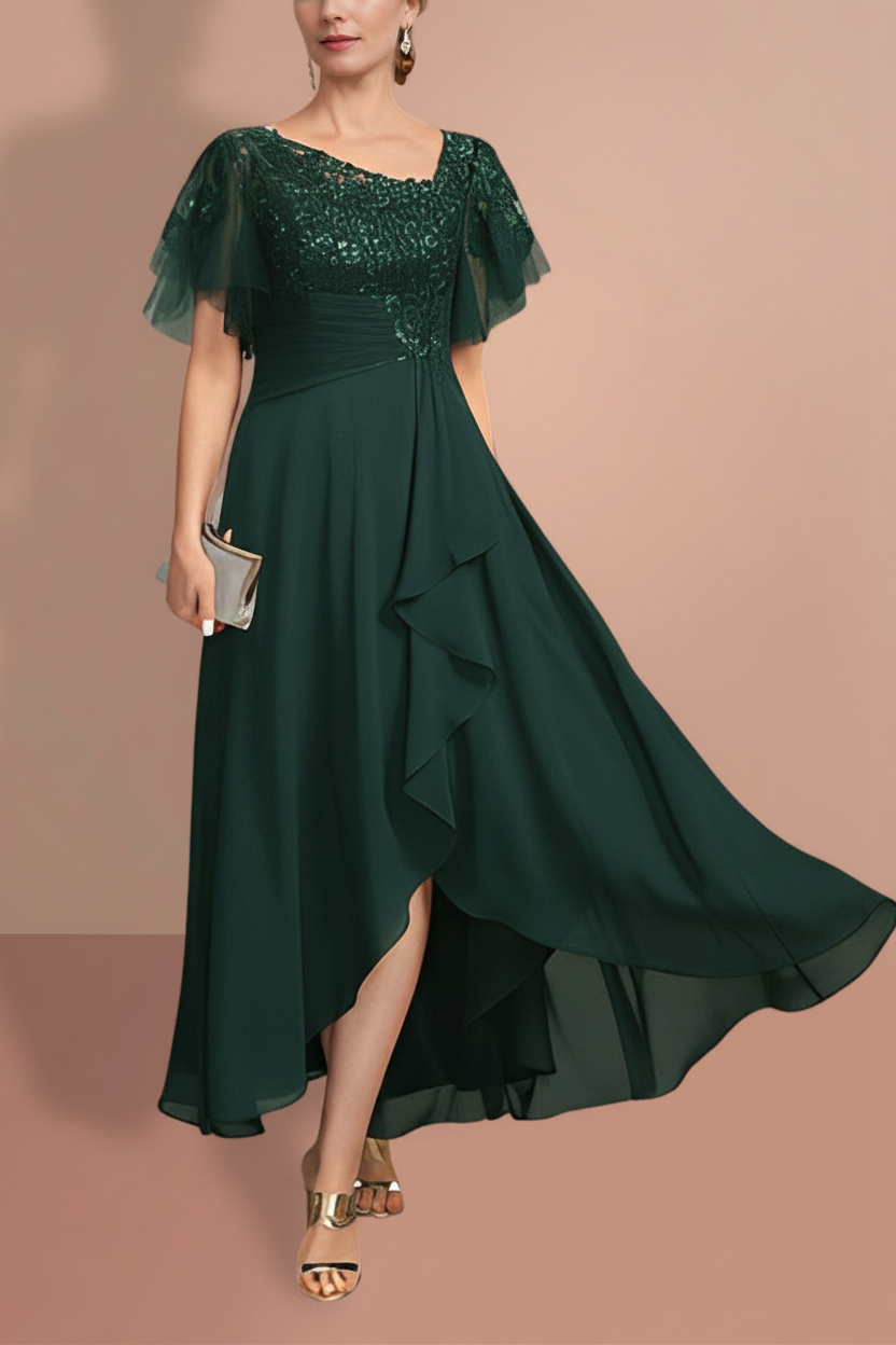 A-Line/Princess Short Sleeves Asymmetrical Mother of the Bride Dresses