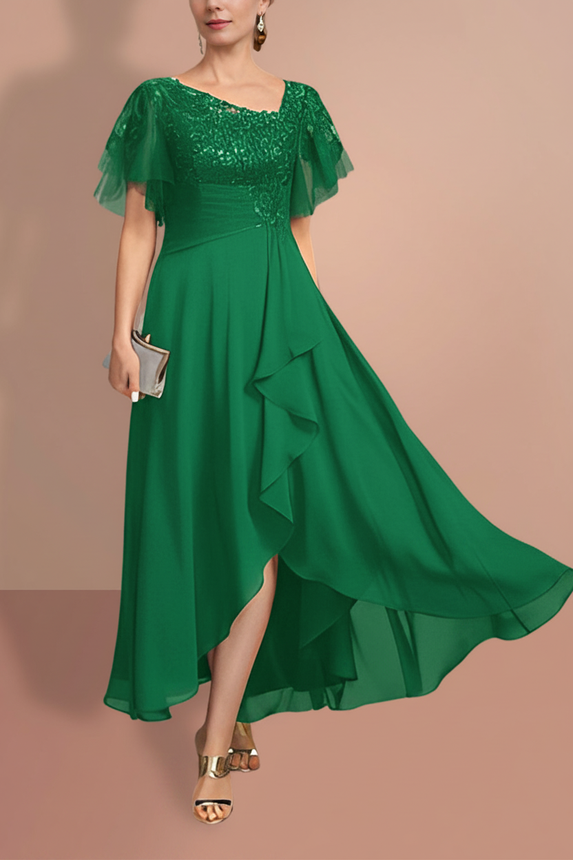 A-Line/Princess Short Sleeves Asymmetrical Mother of the Bride Dresses
