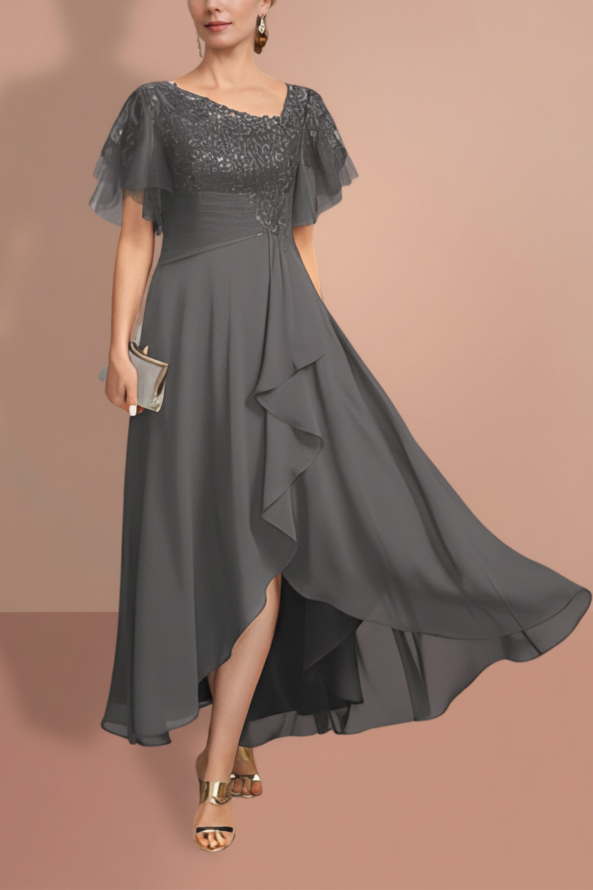 A-Line/Princess Short Sleeves Asymmetrical Mother of the Bride Dresses