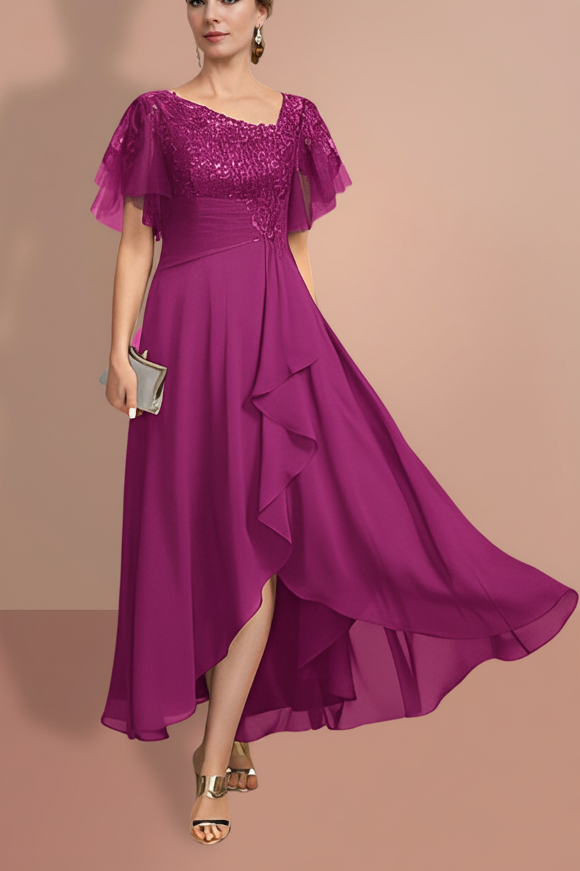 A-Line/Princess Short Sleeves Asymmetrical Mother of the Bride Dresses