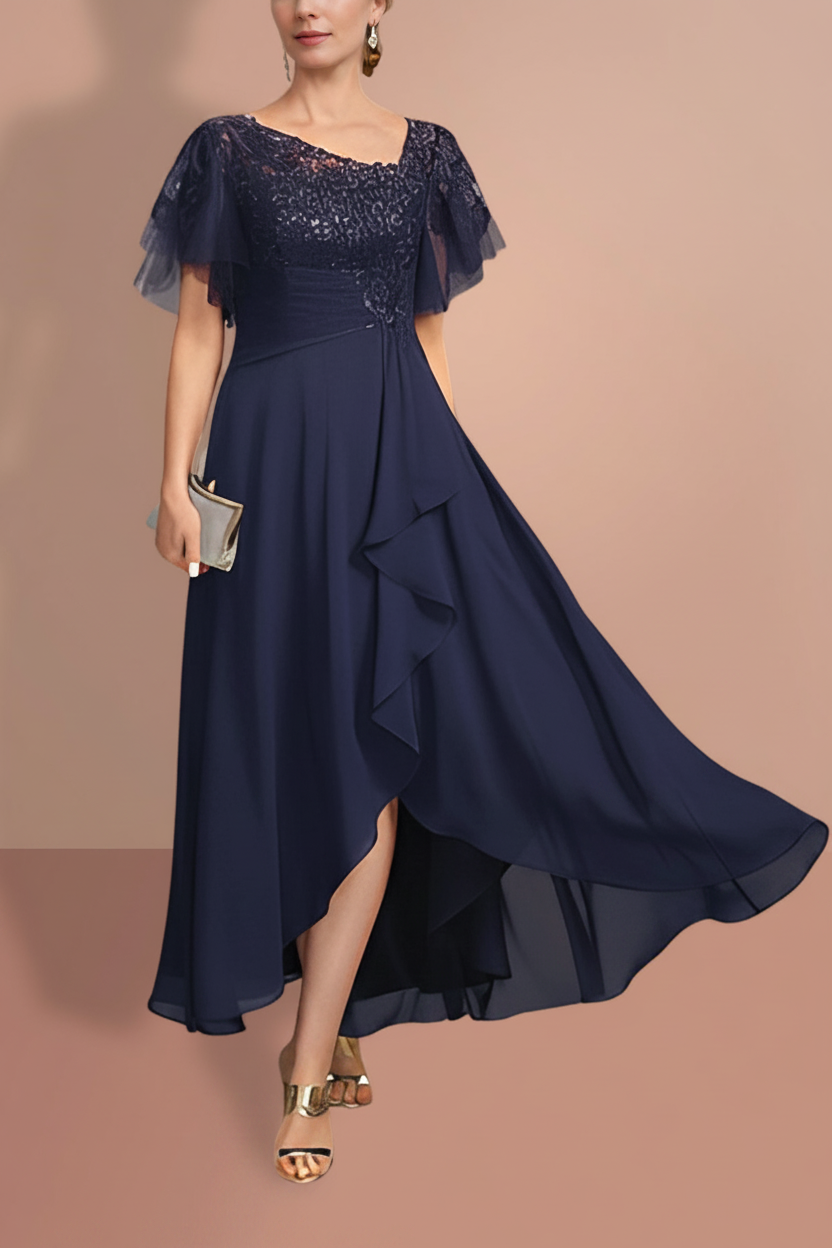 A-Line/Princess Short Sleeves Asymmetrical Mother of the Bride Dresses