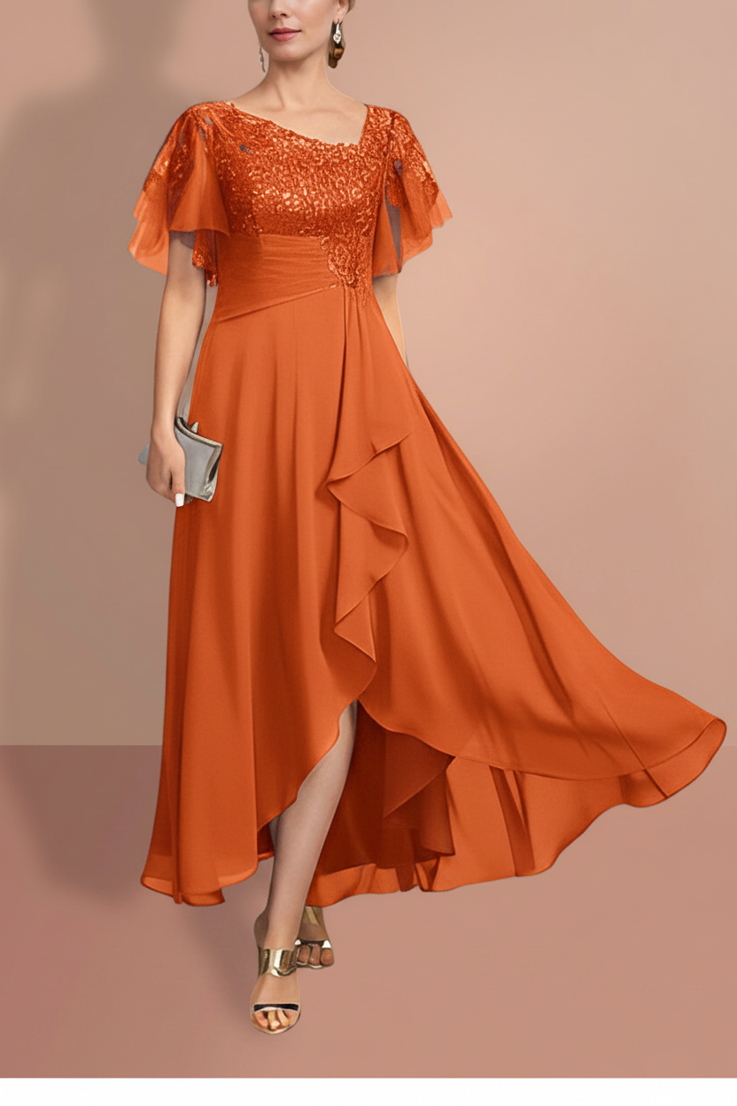 A-Line/Princess Short Sleeves Asymmetrical Mother of the Bride Dresses